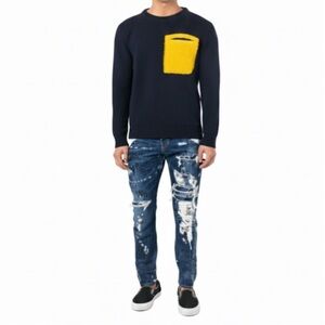 DSQUARED2 Blue Graffiti Distressed Jeans Size 50 Excellent Condition!